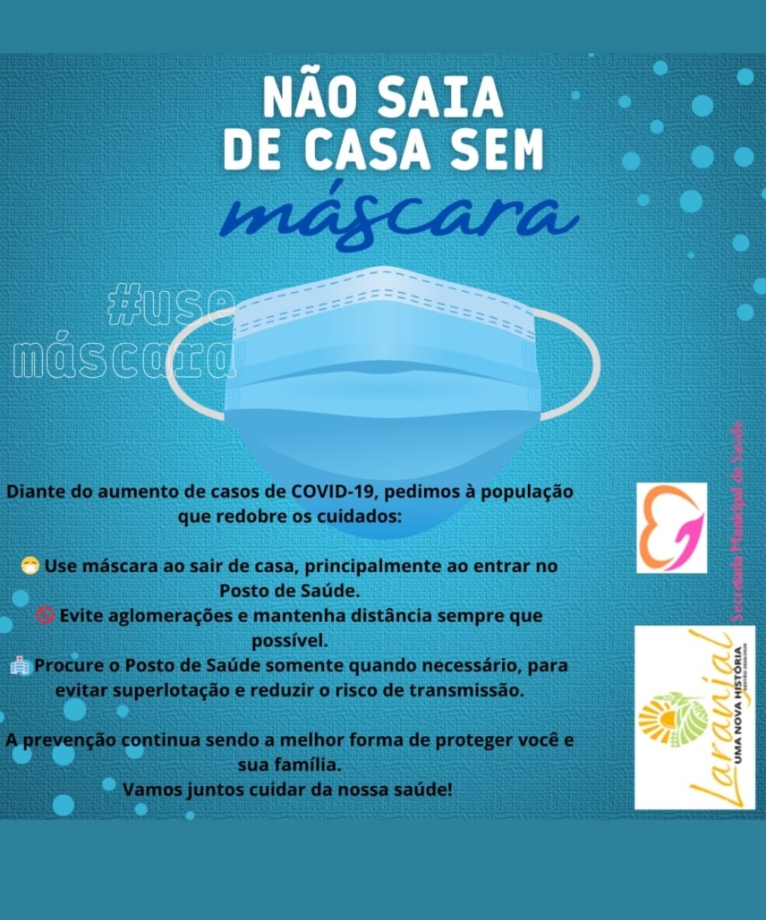 Laranjal emite alerta e recomenda uso de máscaras devido ao aumento de casos de Covid-19