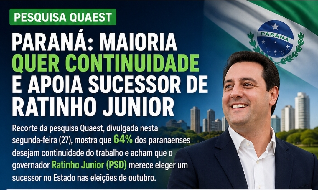 📊 Paraná: maioria quer continuidade e apoia sucessor de Ratinho Junior, diz Quaest