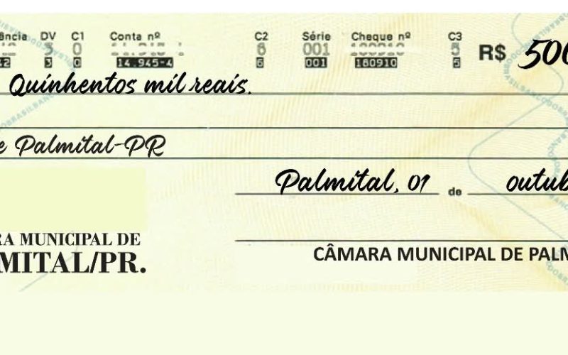 Câmara de Palmital devolve R$ 500 mil ao Executivo Municipal
