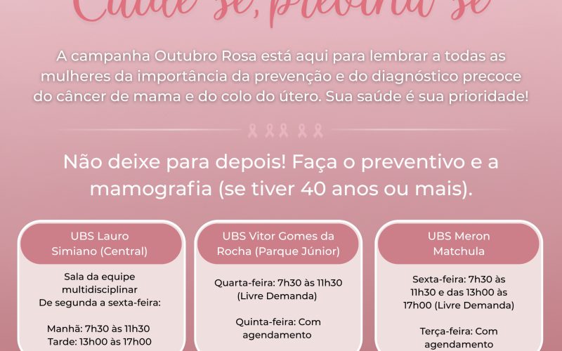 🎀 OUTUBRO ROSA: CUIDE-SE, PREVINA-SE! 💖