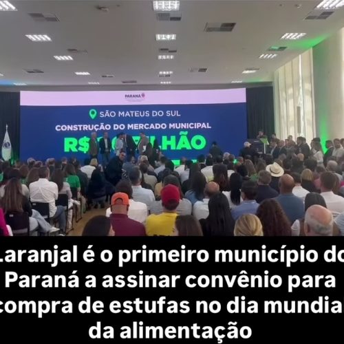 🌱 Laranjal faz história no Dia Mundial da Alimentação!O município, sob a gestão do prefeito Maycon Lopes, é o primeiro do Paraná a assinar o convênio para a compra de estufas agrícolas, fortalecendo a produção de alimentos e incentivando a agricultura familiar.