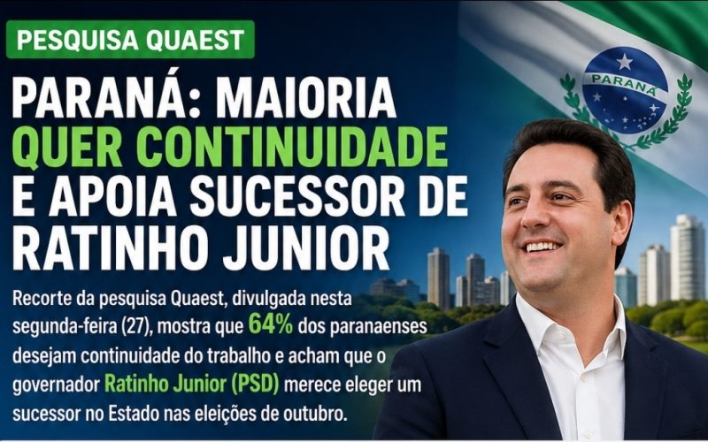 📊 Paraná: maioria quer continuidade e apoia sucessor de Ratinho Junior, diz Quaest