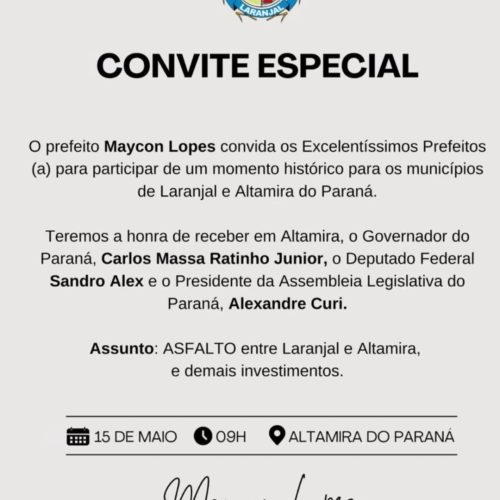 O prefeito de Maycon Lopes esteve em reunião com o Deputado Estadual Ademar Traiano para alinhar projetos, traçar metas e solicitar novos recursos destinados aos programas e ações desenvolvidos no município de Laranjal.